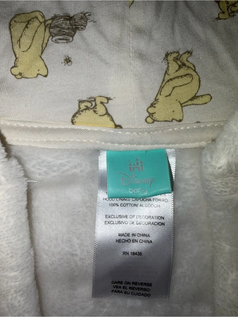 Disney Cream Baby Hooded Robe with Yellow Pooh Lining